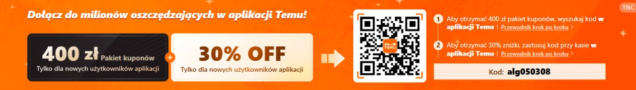 Oficjalna oferta Temu — pakiet 100 € (≈ 425–430 zł) w kuponach + 30% zniżki dla nowych użytkowników aplikacji